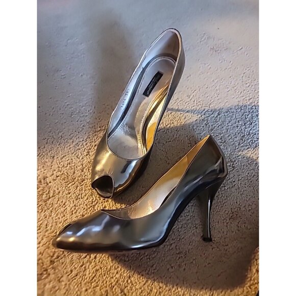 Dolce & Gabbana Italy Pewter Metallic Leather Heel Open Toe Pump, 38.5 - Picture 1 of 15